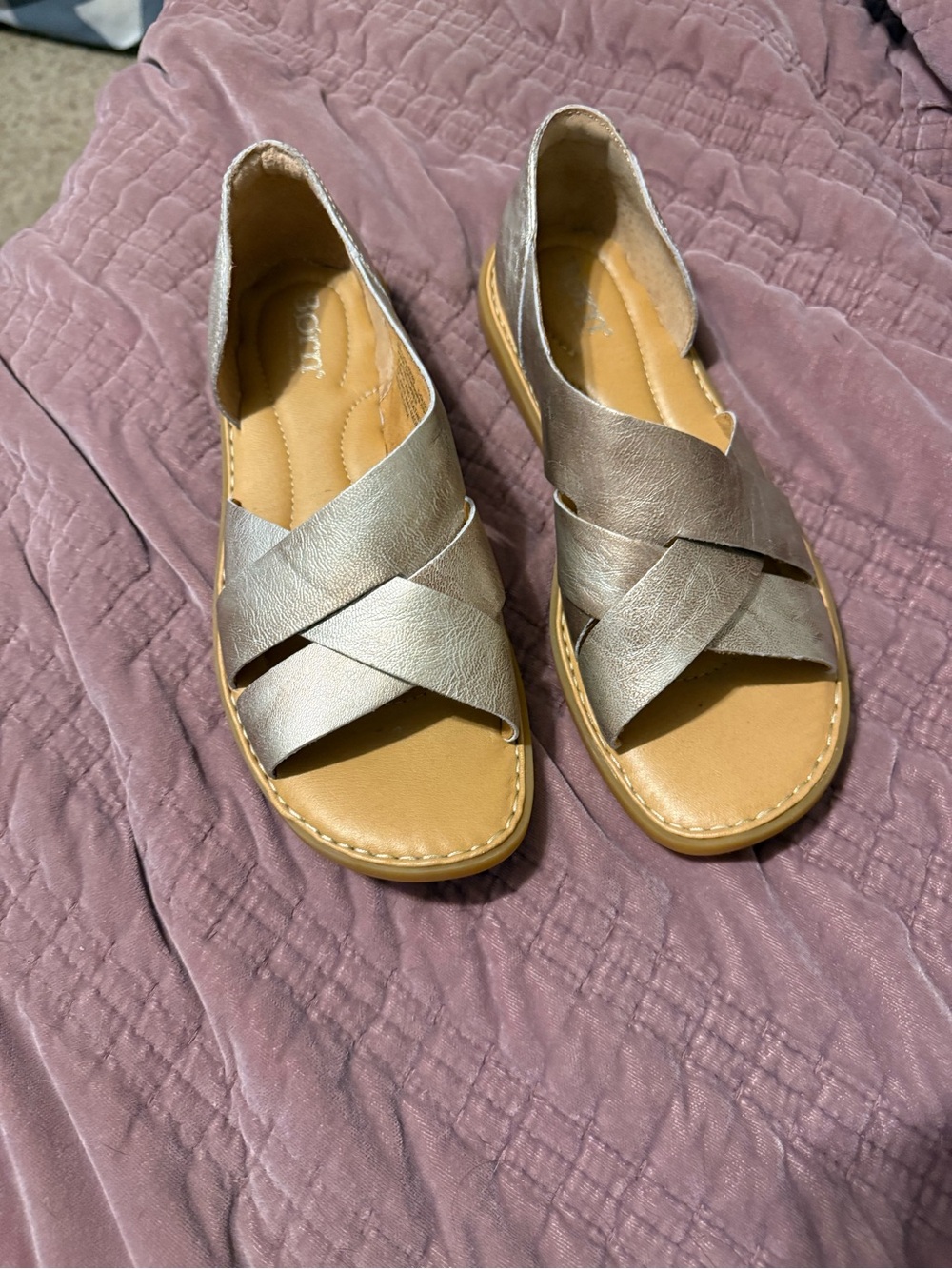 Born Metallic Silver Cross-Strap Sandals